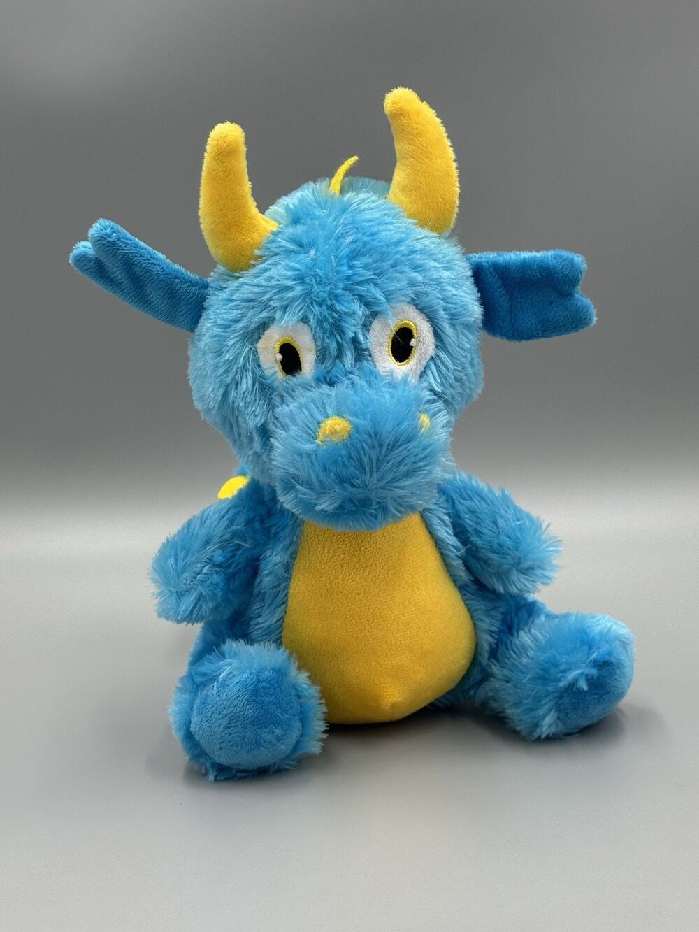 BJ Toy Company Blue Yellow Dragon Plush W/ Horns 9” Stuffed Animal